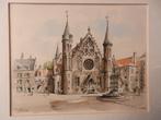 Ingekleurde litho Binnenhof Ridderzaal Den Haag Bob Brobbel, Antiek en Kunst, Ophalen of Verzenden