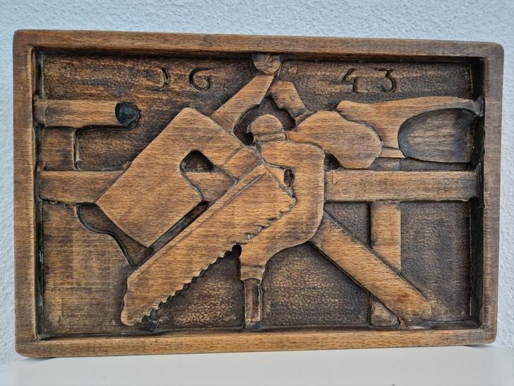 Plaquette Timmermans Gereedschapswerkplaats, Antiek en Kunst, Antiek | Wandborden en Tegels, Ophalen of Verzenden