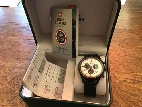 Military Swiss Chrono, Sieraden, Tassen en Uiterlijk, Horloges | Heren, Zo goed als nieuw, Overige merken, Staal, Leer, Ophalen
