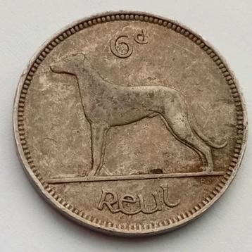 6 Pence 1940 Ierland Prachtige Oude Vintage Munt Hond WO2 beschikbaar voor biedingen