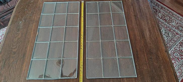 2 Oude Glas in Lood Ramen, Doe-het-zelf en Verbouw, Glas en Ramen, Gebruikt, Gevelraam of Ruit, 80 tot 120 cm, Minder dan 80 cm