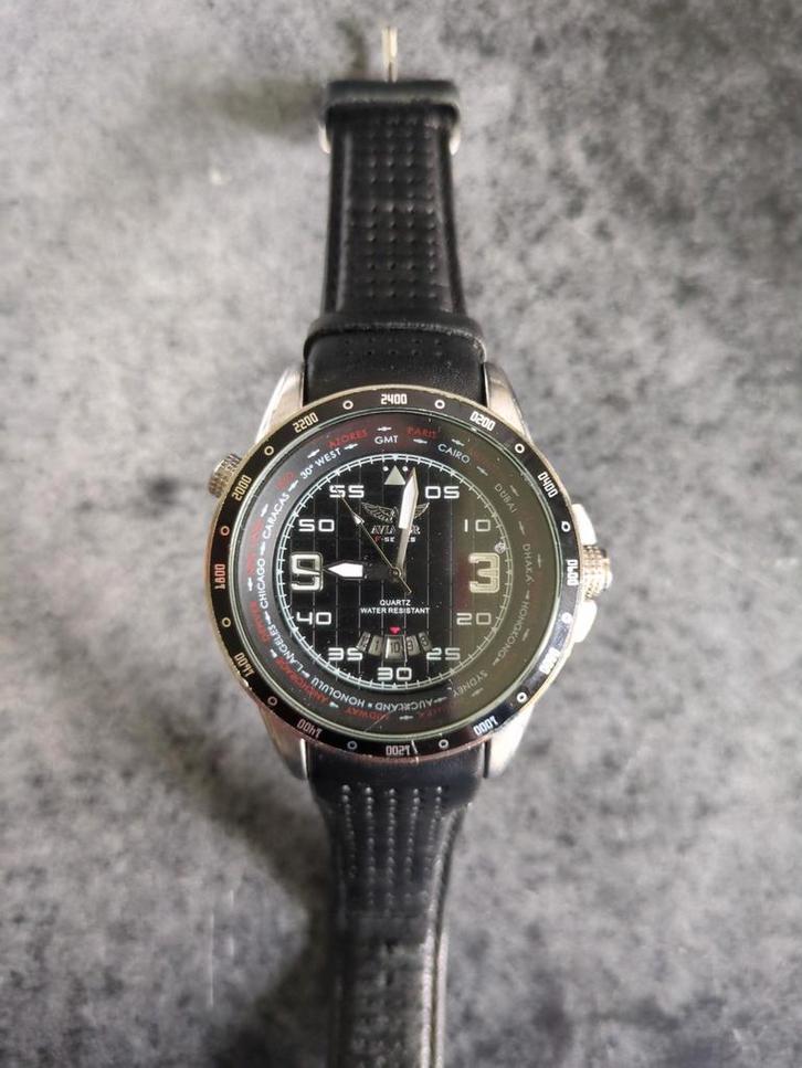 Aviator Heren Polshorloge, Sieraden, Tassen en Uiterlijk, Horloges | Heren, Gebruikt, Polshorloge, Overige merken, Staal, Leer