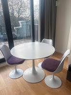 Ronde tafel met 3 stoelen en afneembare kussens, Ophalen, Kunststof, 100 tot 150 cm, Rond