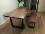 Boomstam tafel accasiahout 200x100 + bankje, Ophalen, Gebruikt, 200 cm of meer, 50 tot 100 cm