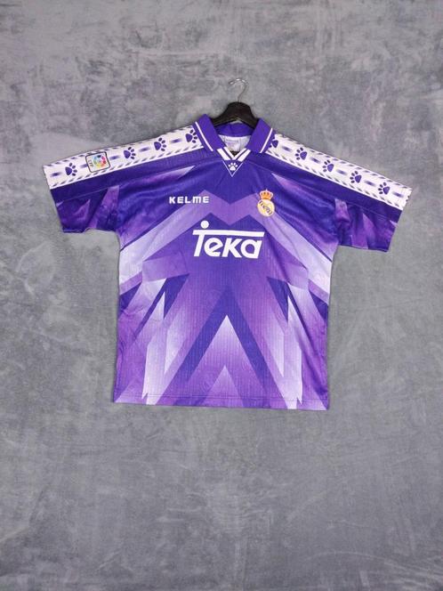 Real Madrid 1996/97 Shirt L Voetball Kelme Uit Vintage Paars, Kleding | Heren, T-shirts, Zo goed als nieuw, Maat 52/54 (L), Paars