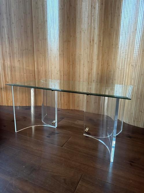 Vintage salontafel met polycarbonaat poten en glazen top, Verzamelen, Retro, Ophalen