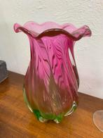 Vintage murano Vaas met Roze en Groene Tinten, Ophalen of Verzenden