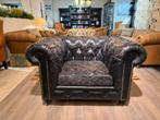 Stoere industriële Chesterfield clubfauteuil Vintage Zwart, Huis en Inrichting, Fauteuils, Ophalen of Verzenden, Gebruikt