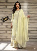 Mooi bewerkt met chamki plazzo pant gharara maat XL geel, Kleding | Dames, Overige typen, Verzenden, Geel, Maat 42/44 (L)