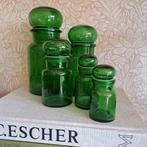 Vintage set groene apothekerspotten seventies glas, Antiek en Kunst, Ophalen of Verzenden