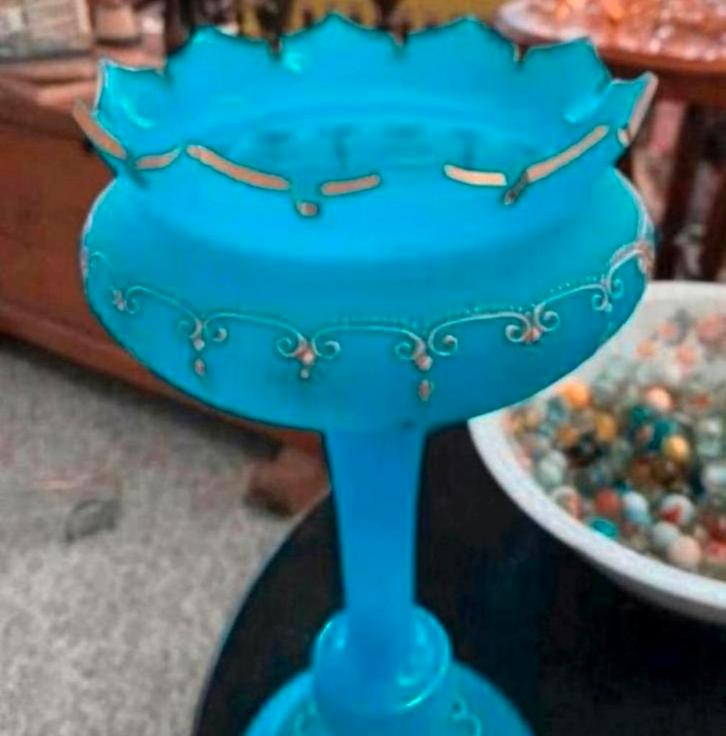 Vaas antieke Tsjechische Victoriaanse tijdperk azuur blauwe, Antiek en Kunst, Antiek | Glas en Kristal, Ophalen of Verzenden