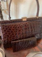 Vintage kroko handtas + portemonnee, krokodillen leer, Ophalen of Verzenden, Gebruikt, Bruin, Handtas