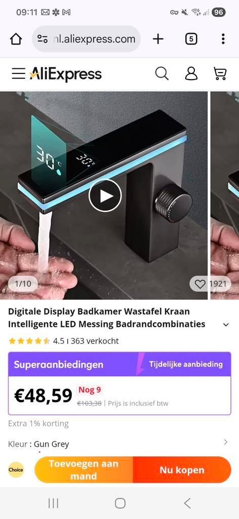 Nieuw Wastafelkraan Gunmetal met Scherm & LED - Waterkracht!, Huis en Inrichting, Badkamer | Badkamermeubels, Nieuw, Overige typen