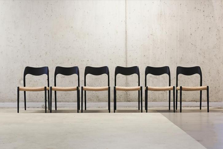 6 Niels Otto Moller Model 71 Teak Stoelen - Mid Century, Huis en Inrichting, Stoelen, Gebruikt, Vijf, Zes of meer stoelen, Hout