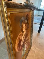 Oude Wandtapijt Dame met Hoed in Gouden Lijst, Ophalen