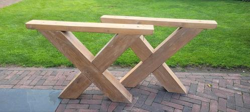 2 eiken kruis tafelpoten, tafelonderstel kruispoot 12x12cm, Antiek en Kunst, Antiek | Meubels | Tafels, Ophalen