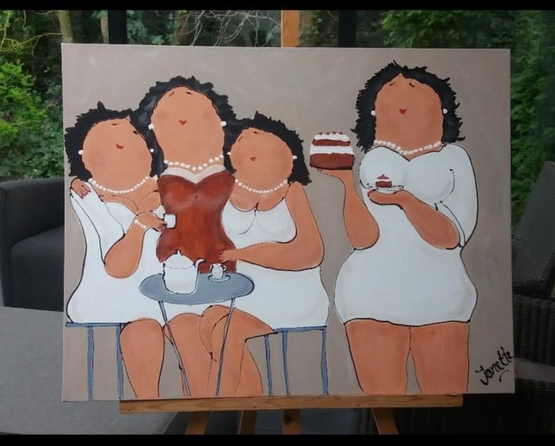 Dikke dames schilderij 60x80, Ophalen of Verzenden