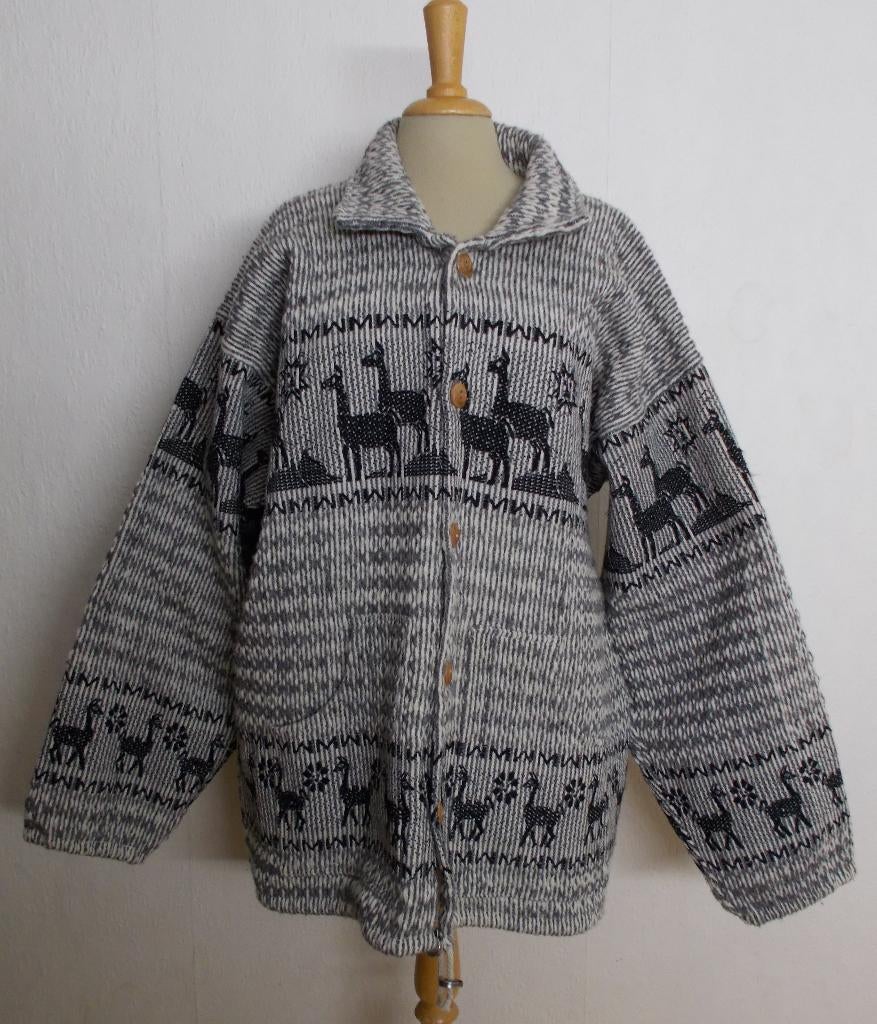 Zwart/grijs Alpaca/Peru wollen unisex print vest! XXL, Verzenden, Zo goed als nieuw, Maat 46/48 (XL) of groter, Grijs