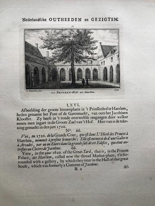 066 / Haarlem de Prinsenhof Kopergravure 1731, Antiek en Kunst, Kunst | Etsen en Gravures, Ophalen of Verzenden