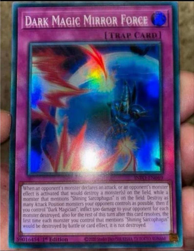 Yu-Gi-Oh! Dark Magic Mirror Force INFO 1st Edition M/NM !, Verzenden, Zo goed als nieuw, Losse kaart, Foil
