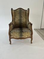 Frans antieke fauteuil met zebra motief, Minder dan 75 cm, Gebruikt, Hout, 50 tot 75 cm
