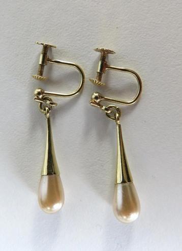 Antieke Gouden 14 kt. Parel schroef oorhangers beschikbaar voor biedingen