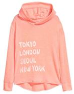 H&M abrikoos capuchontrui trui met stedenmotief maat 158-164, Meisje, Trui of Vest, H&M, Nieuw