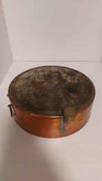 Uit grootmoederstijd Antieke rood/geel koperen voetenstoof, Ophalen, Koper