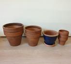 Acht terracotta bloempotten, set voor tuin en moestuin, Tuin en Terras, Bloempotten, Rond, Zo goed als nieuw, Terracotta, Tuin