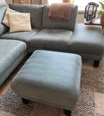 Hocker alcantara aquablauw/groen 70x70 cm, hoogte 40, Ophalen, Leer, Zo goed als nieuw, 50 tot 75 cm