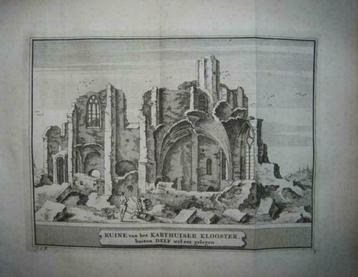 29 / Delft Ruïne  Karthuizer Klooster Kopergravure 1736 beschikbaar voor biedingen