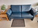 Blauwe leren 2-zits bank, Ophalen, Gebruikt, 75 tot 100 cm, Tweepersoons