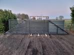 Rechte schuifpoort met horizontale spijlen incl. sluitwerk, Met poort, Nieuw, IJzer, Spijlenhekwerk
