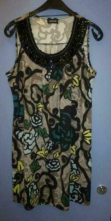 Taifun jurk grijs + zwarte kralen en bloemen print 42 33359 beschikbaar voor biedingen