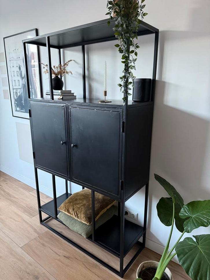 Stalen Kast met Open Vakken en Deuren, Huis en Inrichting, Kasten | Boekenkasten, Zo goed als nieuw, 100 tot 150 cm, 150 tot 200 cm