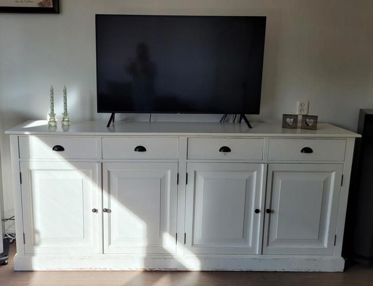 Landelijk dressoir. Massief hout wit., Huis en Inrichting, Kasten | Dressoirs, Gebruikt, 200 cm of meer, 25 tot 50 cm, Met lade(s)