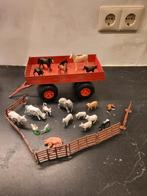 Bull tractor kar/platte wagen met boerderij beestjes 22x14cm, Ophalen of Verzenden