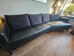 Zwarte leren hoekbank met kussens, Ophalen, Gebruikt, Stof, Modern