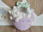 Mooi Vintage Kat Poes Wandbord Tegel van Gips Poes in Mand, Ophalen of Verzenden