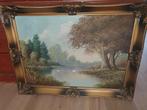 Schilderij met bomen en zwanen, Antiek en Kunst, Kunst | Schilderijen | Klassiek, Ophalen of Verzenden
