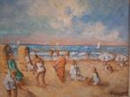 Schilderij strand gezicht met spelende kinderen, Antiek en Kunst, Ophalen of Verzenden
