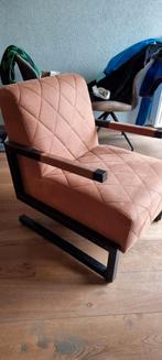 Stoere industriële stoel fauteuil cognac, Huis en Inrichting, Stoelen, Ophalen, Zo goed als nieuw, Stof, Eén