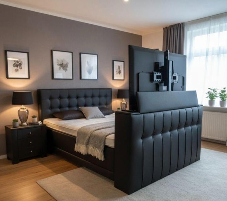 Elektro boxspring 180x200 met voetbord met tv lift 65", Huis en Inrichting, Slaapkamer | Boxsprings, Nieuw, 180 cm, 200 cm, Tweepersoons
