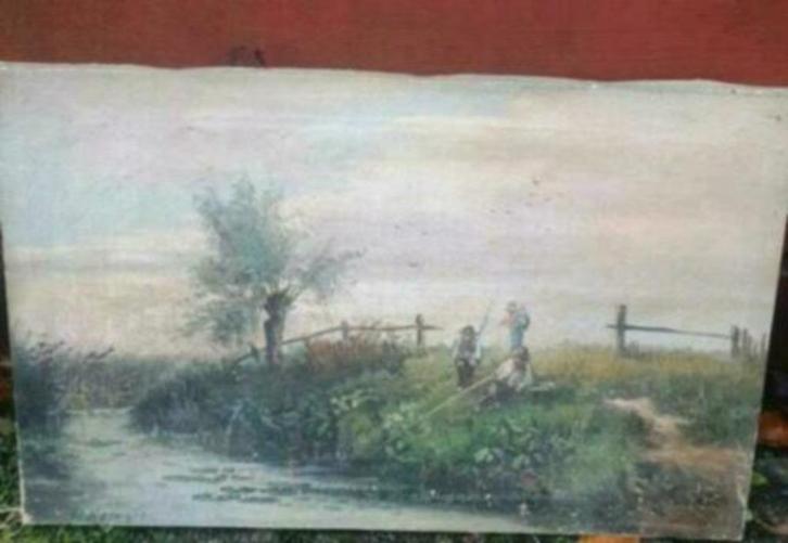 2 vissers  vrouw  kind op dijk P. Hermsen "Hengelsport", Antiek en Kunst, Kunst | Schilderijen | Klassiek, Ophalen