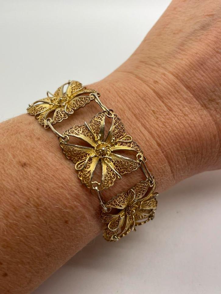 Z462 Prachtige zilveren filigrain armband goudkleurig, Sieraden, Tassen en Uiterlijk, Antieke sieraden, Armband, Zilver, Verguld