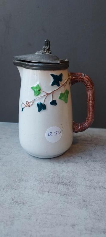 Antiek Kannetje met Tinnen Deksel - 14cm beschikbaar voor biedingen