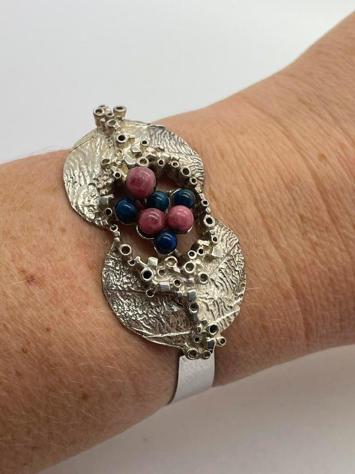A466 Prachtige zilveren brutalist armband, Sieraden, Tassen en Uiterlijk, Antieke sieraden, Armband, Zilver, Met edelsteen, Ophalen of Verzenden