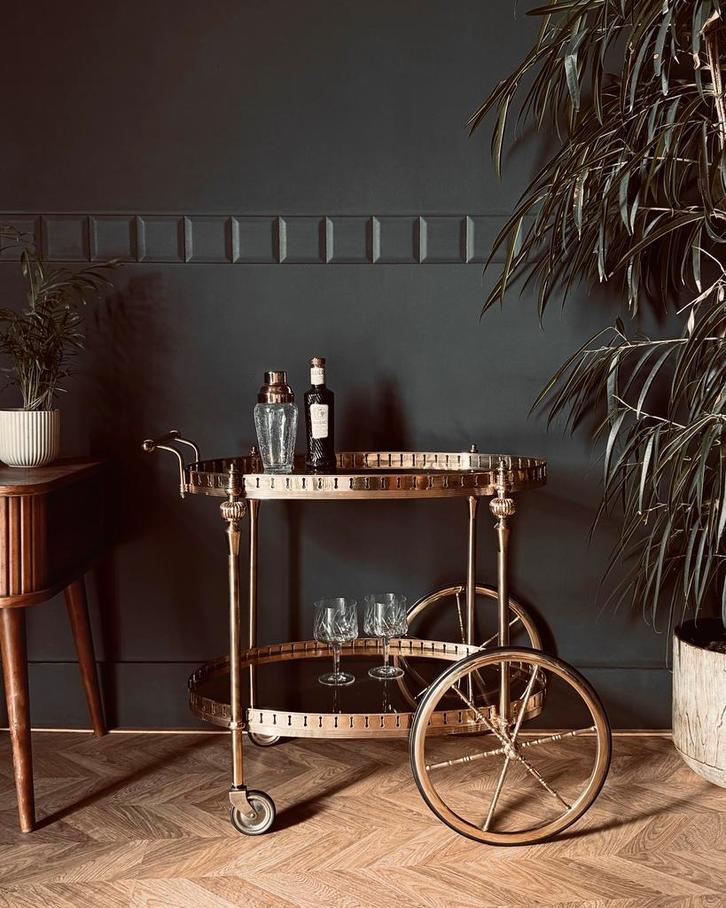 Vintage Bar Cart - Serveerwagen -drankentrolley uit messing, Huis en Inrichting, Tafels | Sidetables, Ophalen of Verzenden