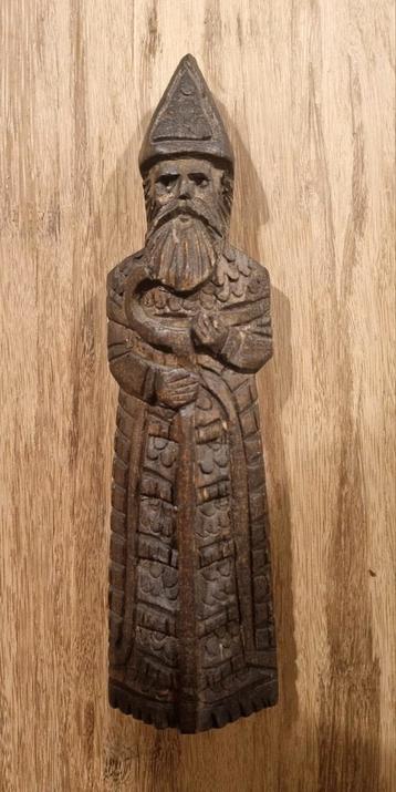 Oude antieke sinterklaas hout 19 cm beeldje - Kwadraat  beschikbaar voor biedingen