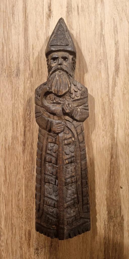 Oude antieke sinterklaas hout 19 cm beeldje - Kwadraat, Diversen, Sinterklaas, Ophalen of Verzenden